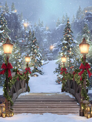 A bridge with a Christmas tree on it