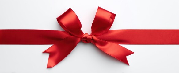 The Red Bow and Ribbon Stretched Across a Clean White Background for Gifts