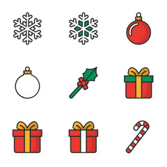Set 3x3 icons of christmas vibe 