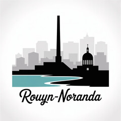 Obraz premium ‎Rouyn-Noranda Quebec Skyline Silhouette — A Canadian Mining and Lakeside City in Abitibi-Témiscamingue Vector Illustration