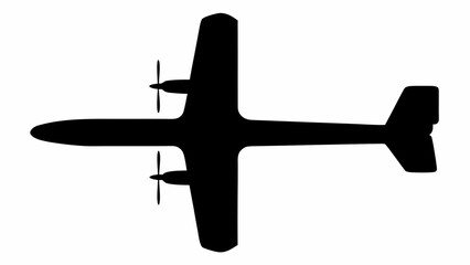 Silhouette of an airplane with two propellers and a tail fin viewed from directly above on white © Sidra