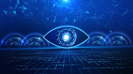 Cyber spy technology hologram, virtual eye of internet control surveillance digital invigilation background coding. digital human eye. Cyber security technology. scan for security or identification - Powered by Adobe