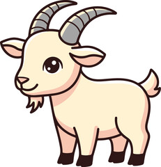 Cute Cartoon Goat Kid – Adorable Farm Animal Illustration for Children’s Books, Stickers, Mascots and Logos on White Background