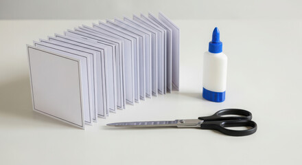 Crafting supplies for a project with paper and glue