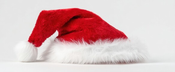 The Santa Hat on White Background with Soft Faux Fur and Pom Pom