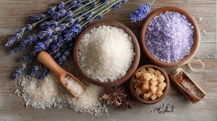 Indulge in serene relaxation with aromatic lavender, soothing bath salts, and natural sugar scrubs for the ultimate spa experience.