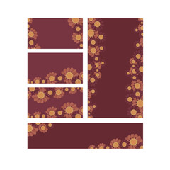 Business card set, flyer burgundy, orange flowers for print, for web stock vector illustration