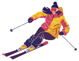 Obraz premium PNG Colorful skier in motion illustration
