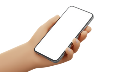 Holding a Smartphone: A close-up shot of a hand gracefully holding a modern smartphone, showcasing its sleek design and the blank screen with a clear representation for user interface design.
