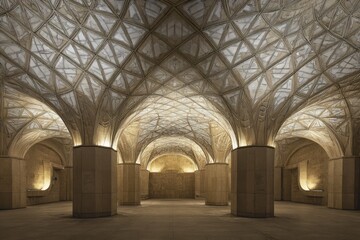 Architecture geometry A subterranean city with vaulted ceilings made of interlocking patterns architectural geometry