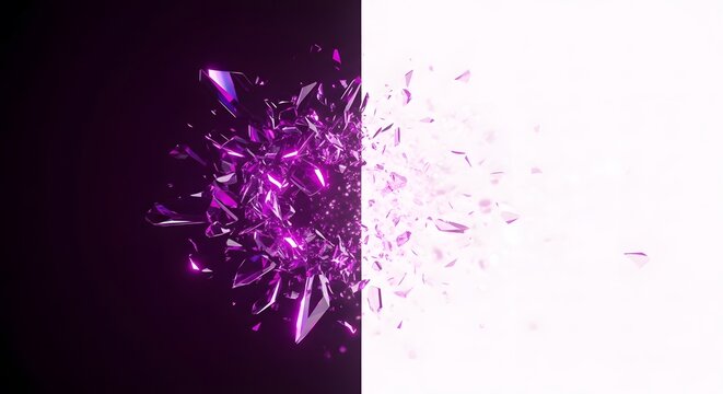 Abstract shattered crystal explosion purple and white fragments modern background design - Powered by Adobe