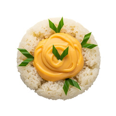 Delicious round rice cake with orange topping isolated on transparent background