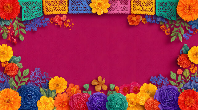 Monday, 10 November 2025 at 17:08
Mexican fiesta invitation border with vibrant papel picado and flowers.