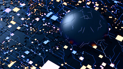 Futuristic circuit board network 3D render