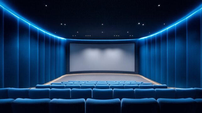 This spacious auditorium features a serene blue tone and comfortable tiered seating, creating an ideal setting for lectures, seminars, and community gatherings. Soft lighting enhances the atmosphere