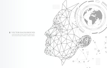 white background artificial intelligence technology.human polygon face concept.global communication data.