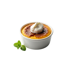 Creamy dessert with whipped cream and mint isolated on transparent background