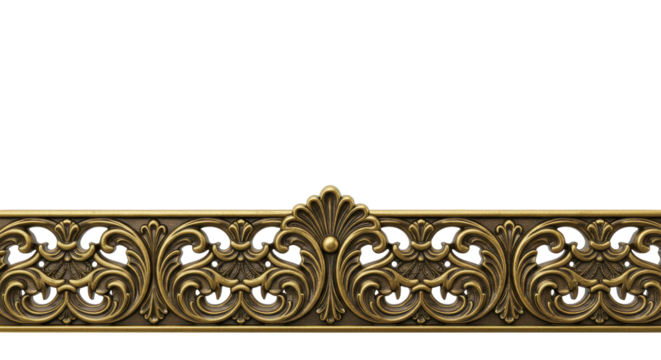 Ornamental Border: A detailed close-up reveals a vintage ornamental border with intricate floral and scrollwork designs, highlighting its elegance and craftsmanship. 