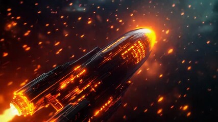 Spaceship launching into space with blazing engines