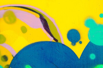 Vibrant street art featuring neon yellow, blue, green with bold shapes, 80s graffiti style. Energetic splash design, 90s street culture. Posters, digital art, urban visuals, modern 90s aesthetic