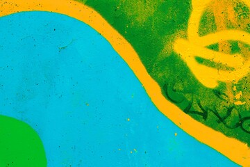 Vibrant abstract street art in blue, green, yellow with bold graffiti. 90s style, urban energy, colorful expression. Digital art, creative backgrounds, modern urban design.