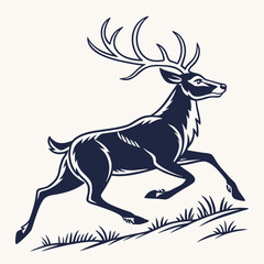 Stag running through grass