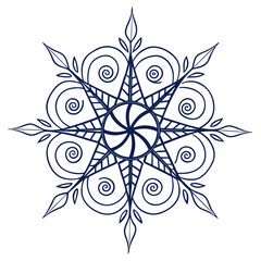 Intricate snowflake with swirls and leaves
