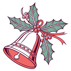 Illustration of a christmas bell with holly