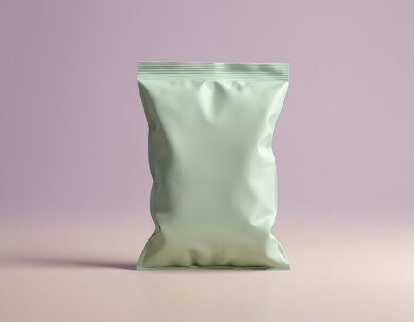 Blank flat rectangular flow pack mockup on neutral background, matte packaging design