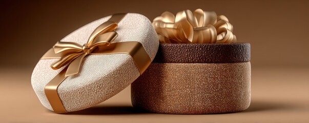 Luxurious gold gift box with ribbon, round textured design, perfect for celebrations and gifting moments
