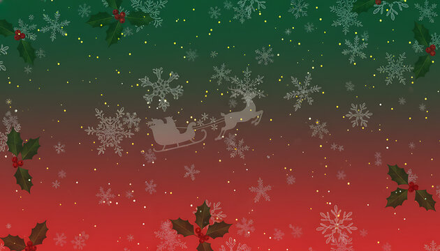 Festive holiday themed graphic with falling snowflakes and silhouette of santas sleigh - Powered by Adobe
