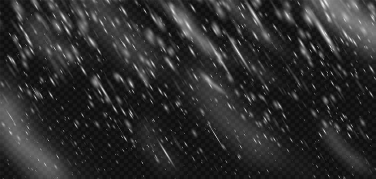 Snowstorm effect snow background blizzard with transparent falling snowflake overlay. Winter white frozen texture for ice storm wind or cold night sky. Isolated png flake frost pattern realistic