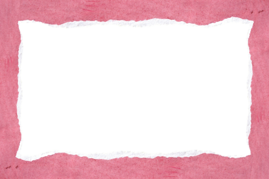 Pink Torn Paper Frame with Ripped Edges on Transparent Background. Handmade Textured Grunge Border for Photos and Scrapbooking.