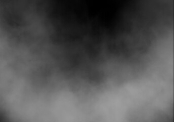Dense White Smoke and Grey Fog Rising from Bottom, Dissipating Against Dark Black Background, Creating Abstract Atmospheric Texture Overlay