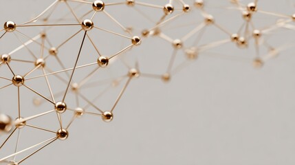 Gold connected molecular network with geometric nodes and subtle gradient light for modern technology branding.

