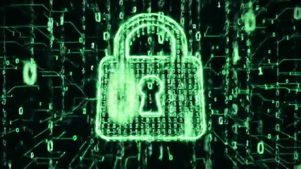 Digital padlock with binary code background representing cybersecurity data protection and secure network access in a modern technological landscape. - Powered by Adobe
