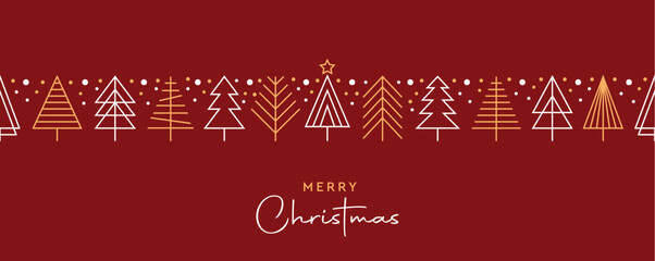 christmas greeting card with minimalistic fir tree seamless border vector illustration