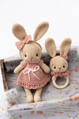 Handmade crocheted bunny toy, amigurumi. Handamde stuffed toys.