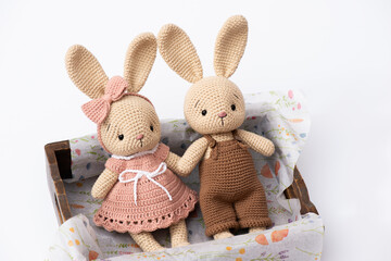 Handmade crocheted bunny toy, amigurumi. Handamde stuffed toys.