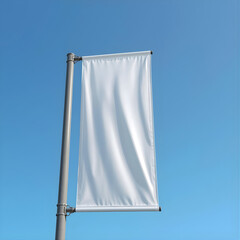 Street Pole Banner Mockup – White Fabric Display, Urban Street Banner Mockup – Clean Blank Template, Outdoor Hanging Banner Mockup – White Vertical Flag, City Pole Banner Mockup – Blank Fabric Display