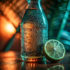 bottle of water with ice