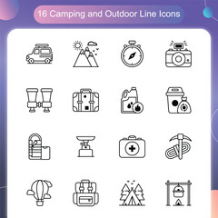 Camping Outdoor Icons – Line Style Set 1