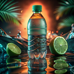 bottle of water with lime and lemon