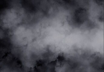 Dark and mysterious smoky cloud texture with heavy fog and mist against a black background, creating an atmospheric abstract overlay effect