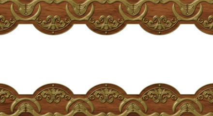 Vintage Frame with Ornate Gold Detail: A beautifully crafted frame of a warm-toned wooden surface and ornate golden details in a close up shot.