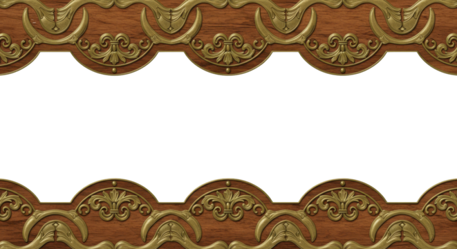 Vintage Frame with Ornate Gold Detail: A beautifully crafted frame of a warm-toned wooden surface and ornate golden details in a close up shot.