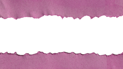 Realistic ripped pink paper with a torn hole in the center. Textured paper frame for text or images, isolated on a transparent background for collage design.