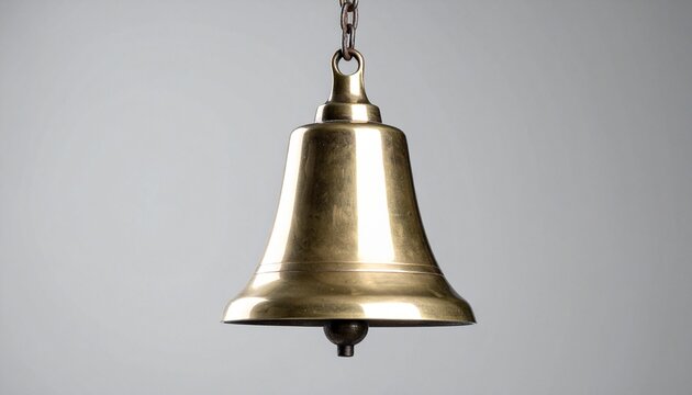 Hanging Metal Bell on Chain Against Neutral Background