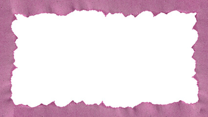 Torn pink paper frame with ripped grunge edges. Textured cardboard border for photos and scrapbooking, isolated on a transparent background.
