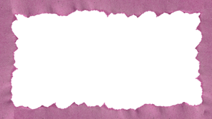 Torn pink paper frame with ripped grunge edges. Textured cardboard border for photos and scrapbooking, isolated on a transparent background.